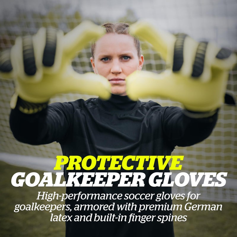 Storelli Silencer Sly Goalkeeper Gloves, Soccer Accessories, Sports Equipment, High-Impact Hand Protection with Removable Finger Spines, Unisex, Youth, Glove Bag Included, Black, Yellow, Size 9 - Image 2